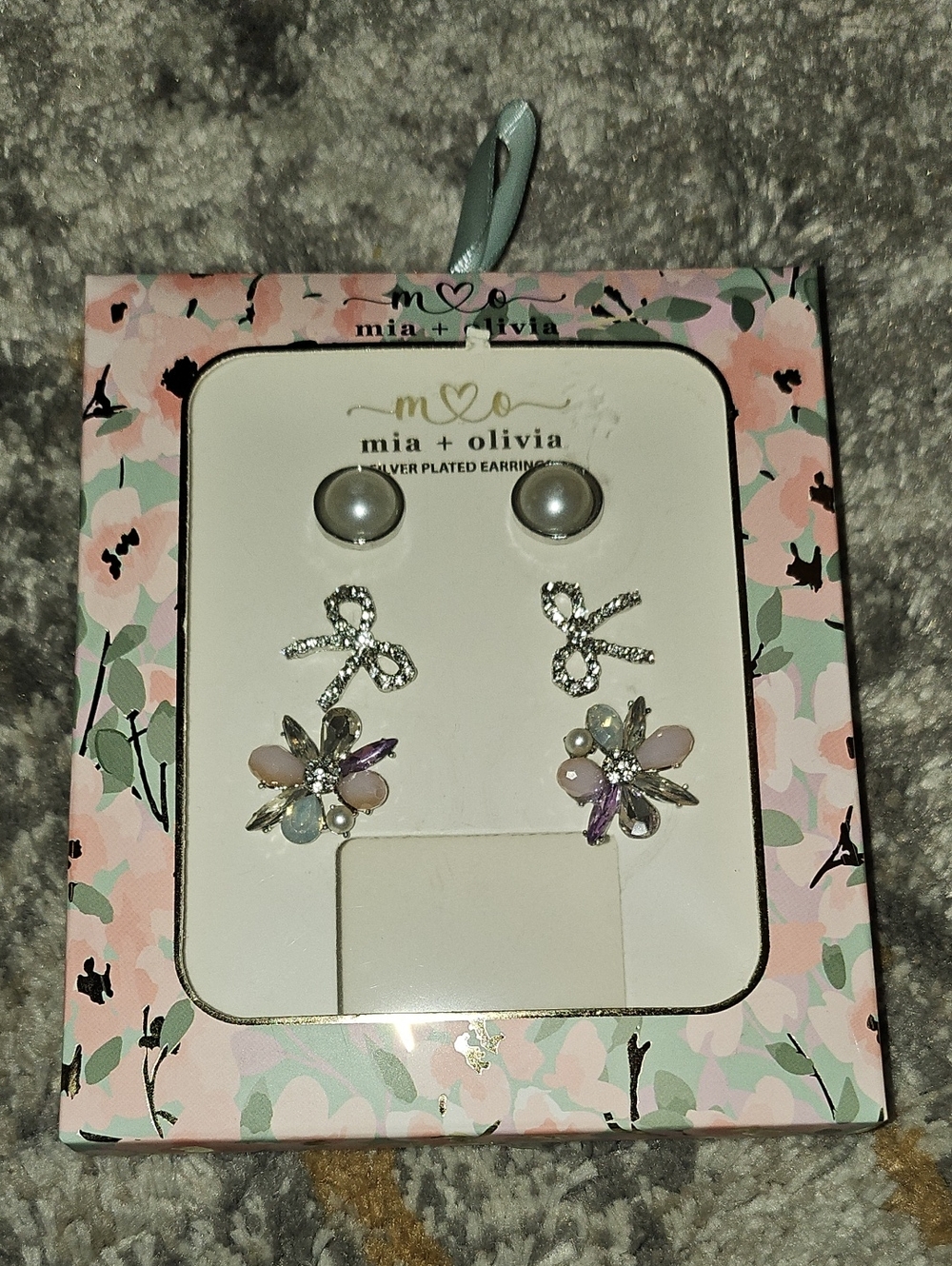Mia & Olivia Pearl and Crystal Earring Set - Pink/Gold 3 Pairs Fashion Jewelry
